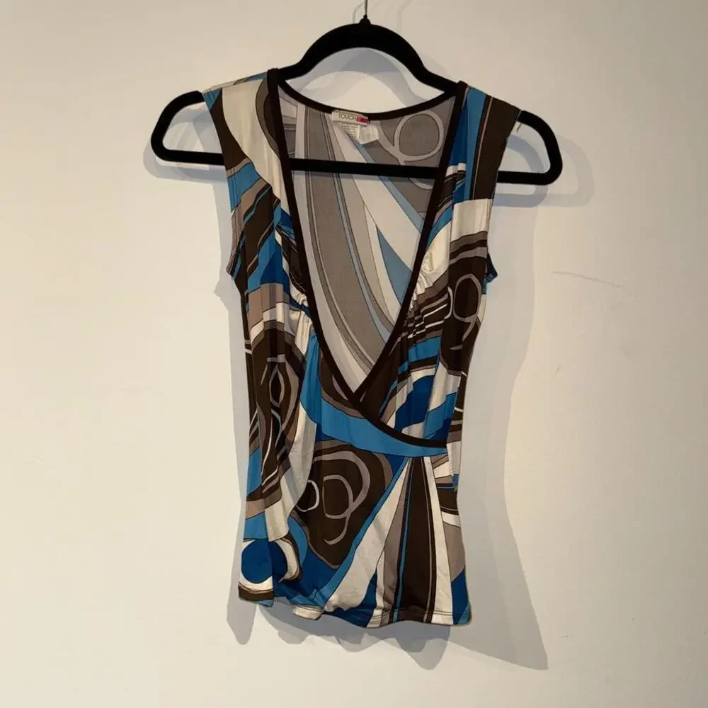 Blue and Brown V neck Top - Picture 3 of 5